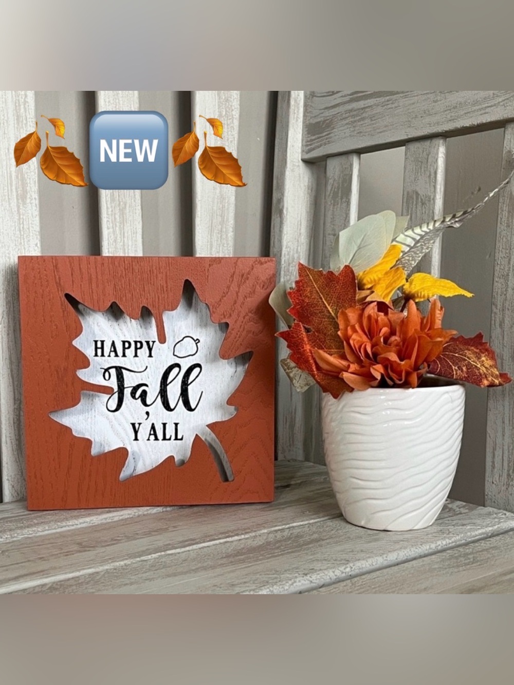 Fall Leaf 'Happy Fall Y’all ' Wooden Decor Sign & Floral 🍃🆕🍃
